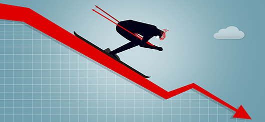 The outlook for the Swiss economy have worsened. Businessman going downhill. The outlook for the Swiss economy have worsened. Businessman going downhill.